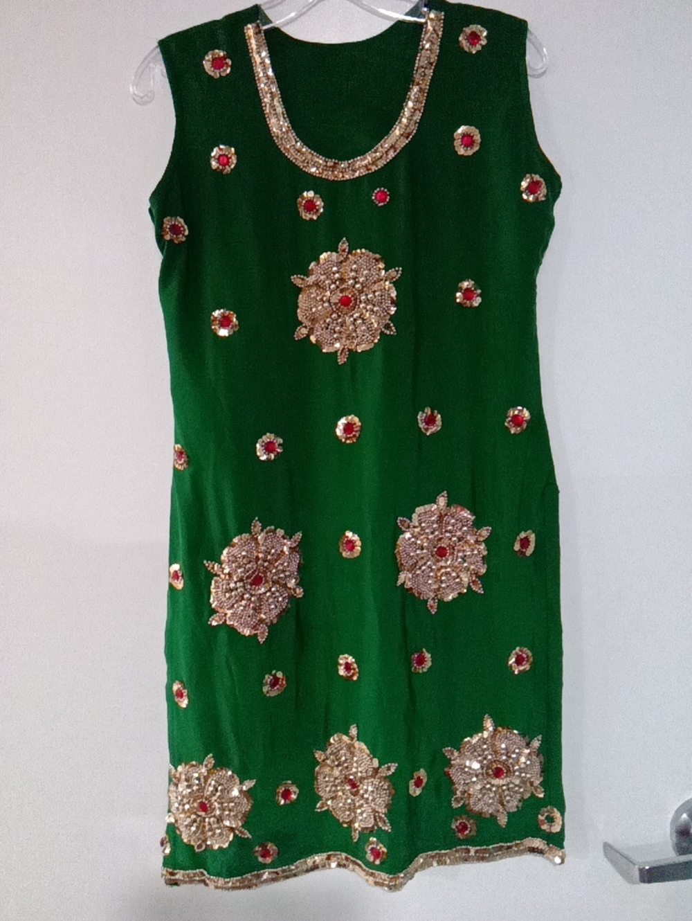 Green Embellished Formal Women's Tunic Dress